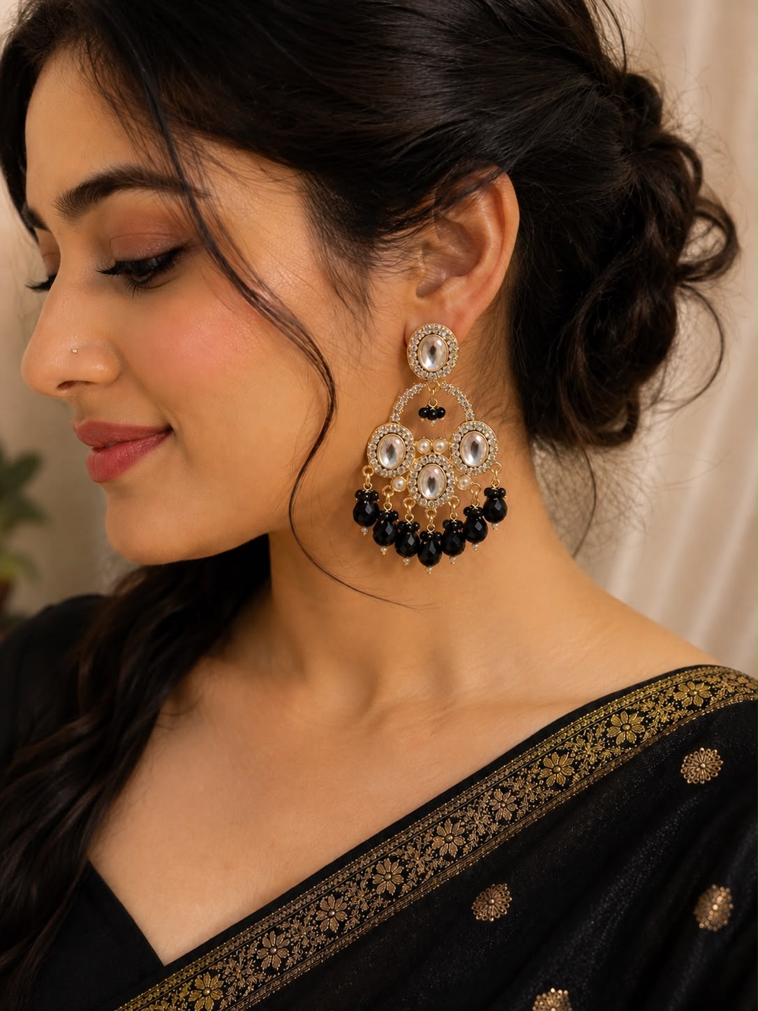 Black Onyx Chandbali Statement Earrings