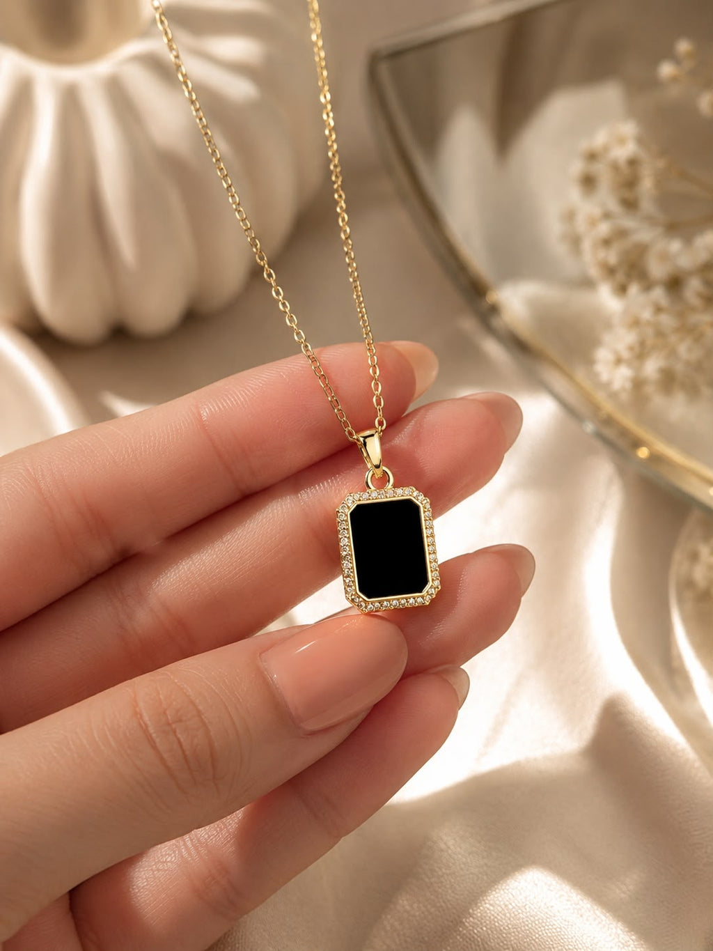 Noir Luxe Anti-Tarnish Black Pendant Necklace