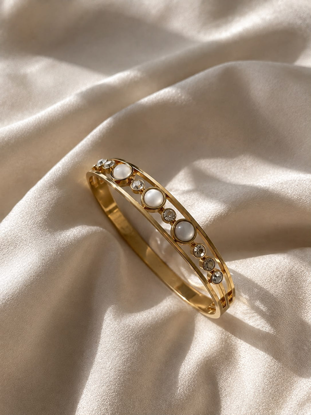 Luna Pearl & Crystal Gold-Tone Open Cuff Bracelet