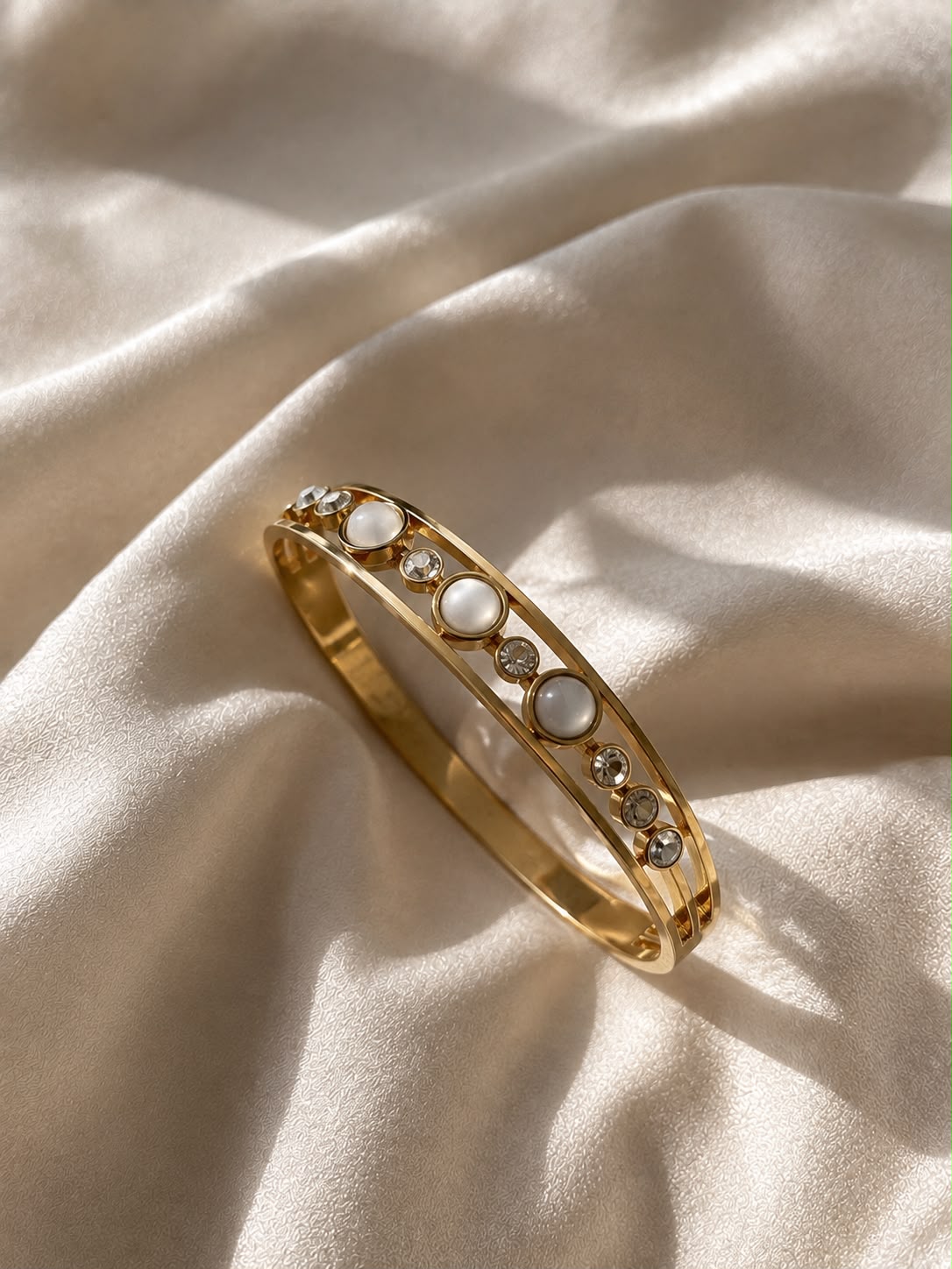 Luna Pearl & Crystal Gold-Tone Open Cuff Bracelet