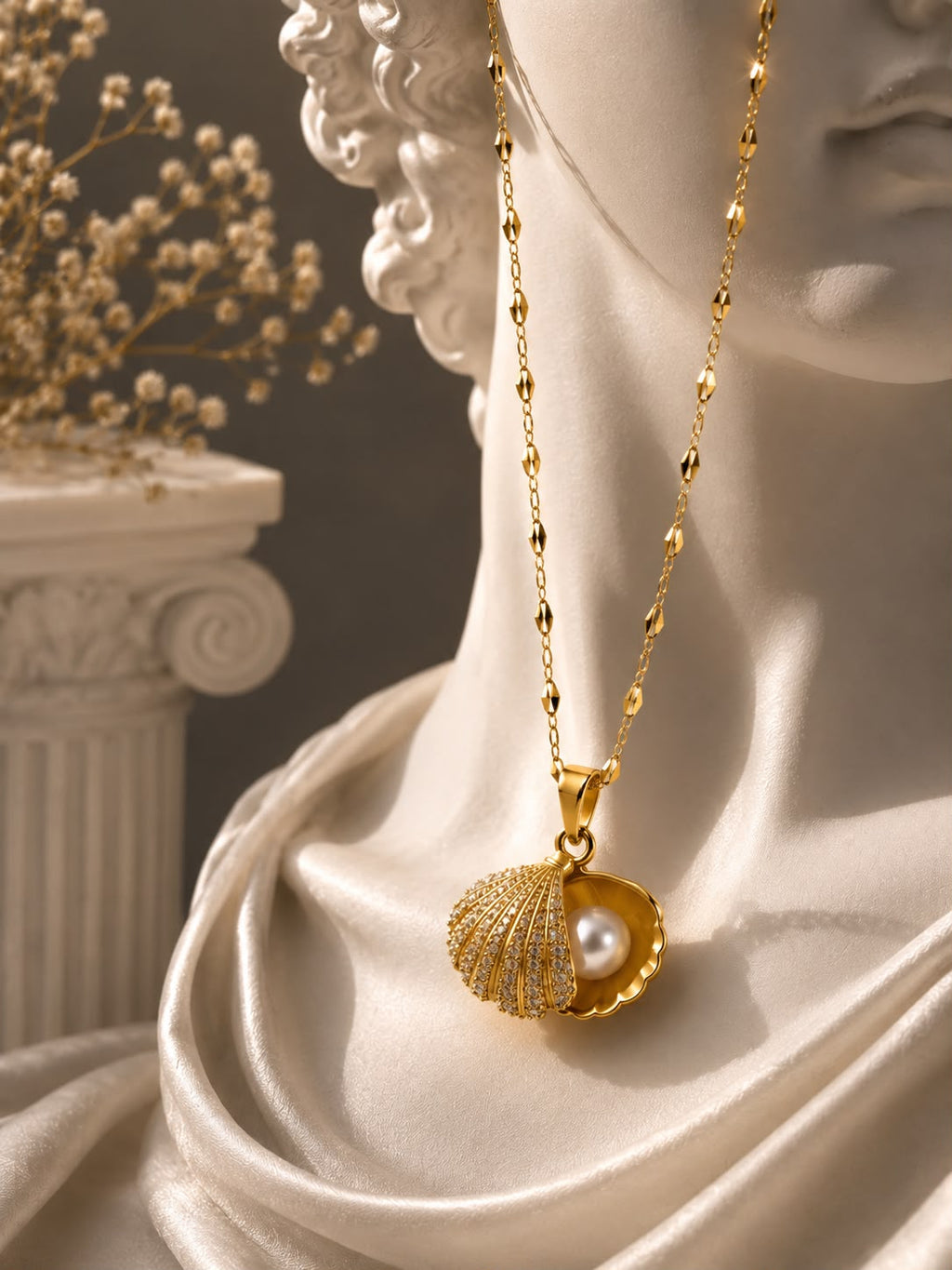 Pearl Shell Charm Necklace - Gold Plated
