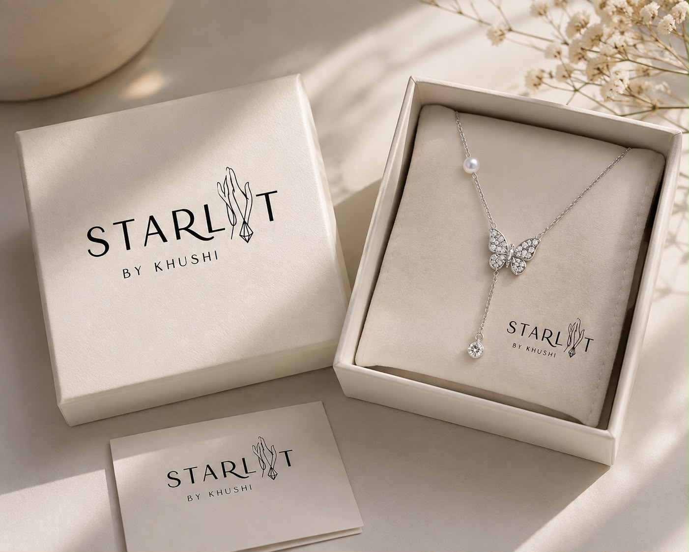 Silver Butterfly Crystal Y-Necklace