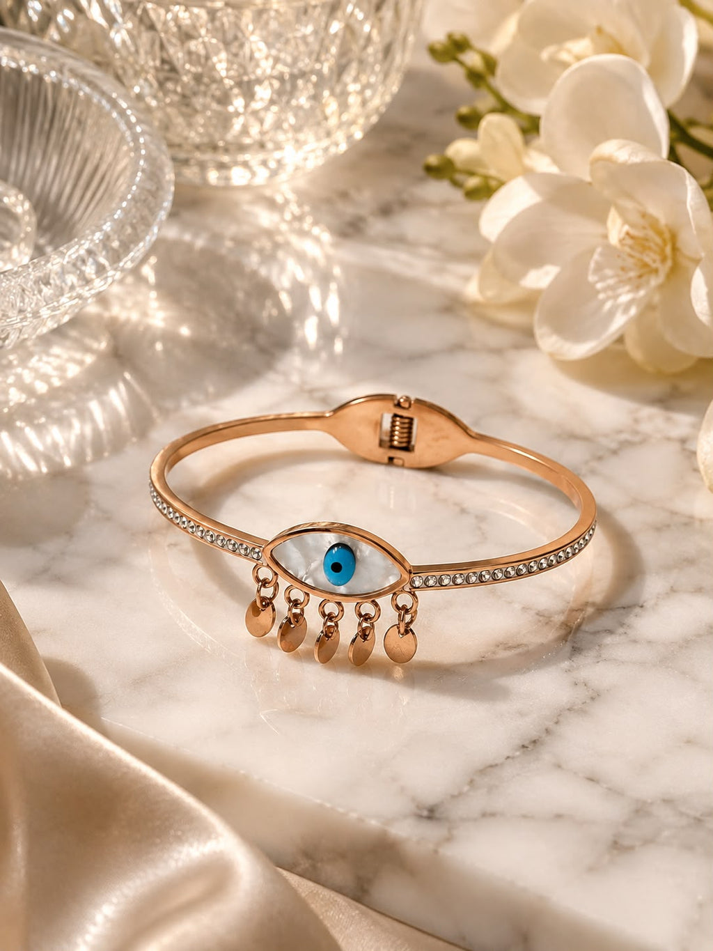 Rose Gold Evil Eye Charm Bracelet