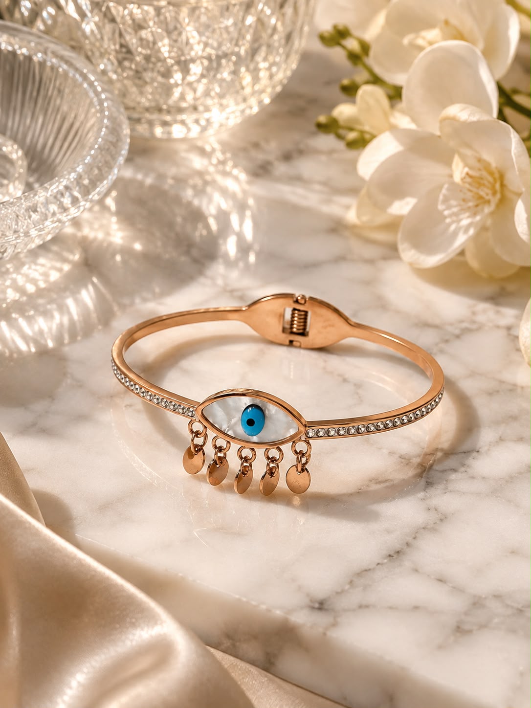 Rose Gold Evil Eye Charm Bracelet