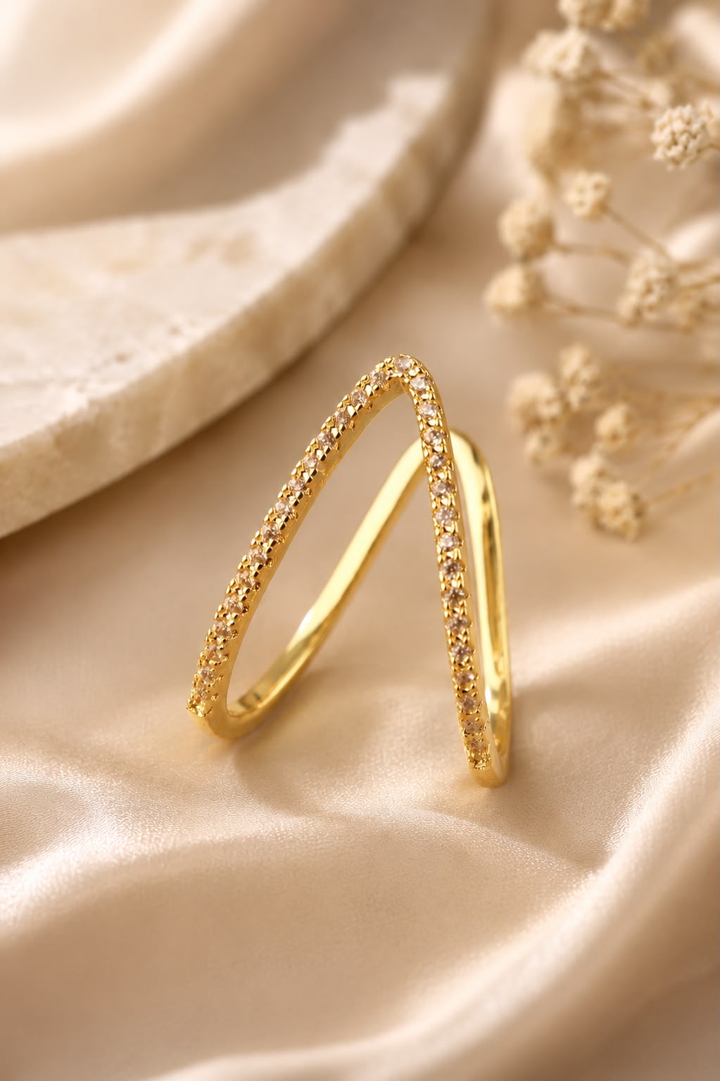 Celeste V Chevron Pavé Ring – Gold Finish