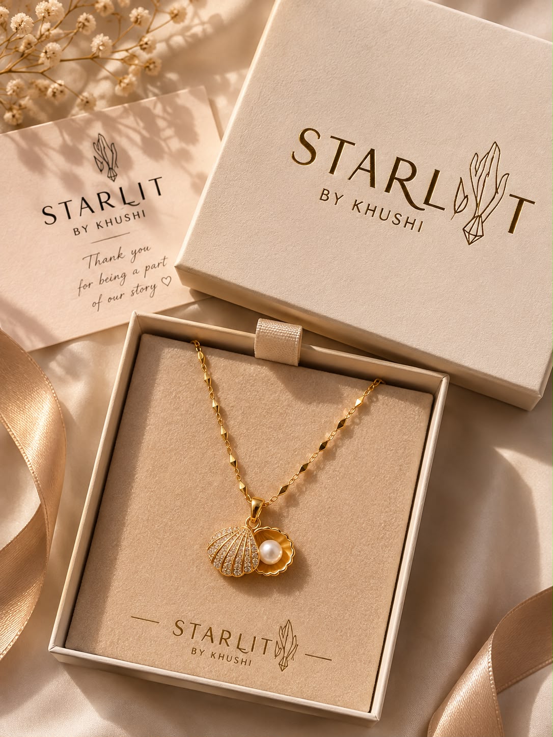 Pearl Shell Charm Necklace - Gold Plated