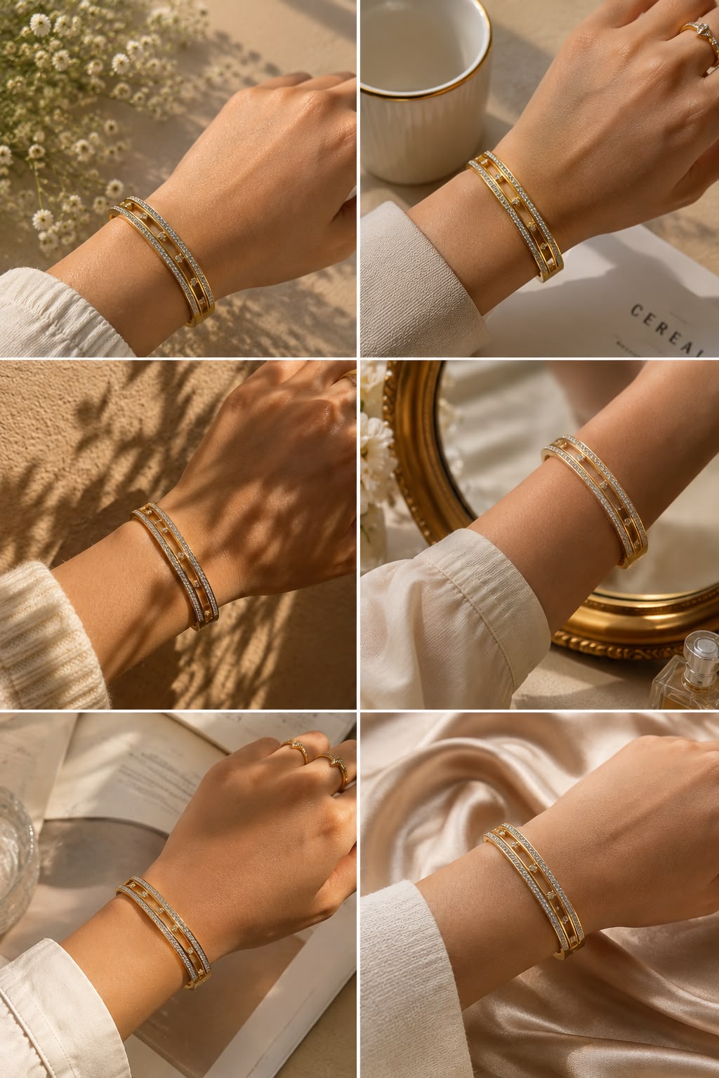 Celeste Spark Anti-Tarnish Crystal Openwork Bracelet (Gold)
