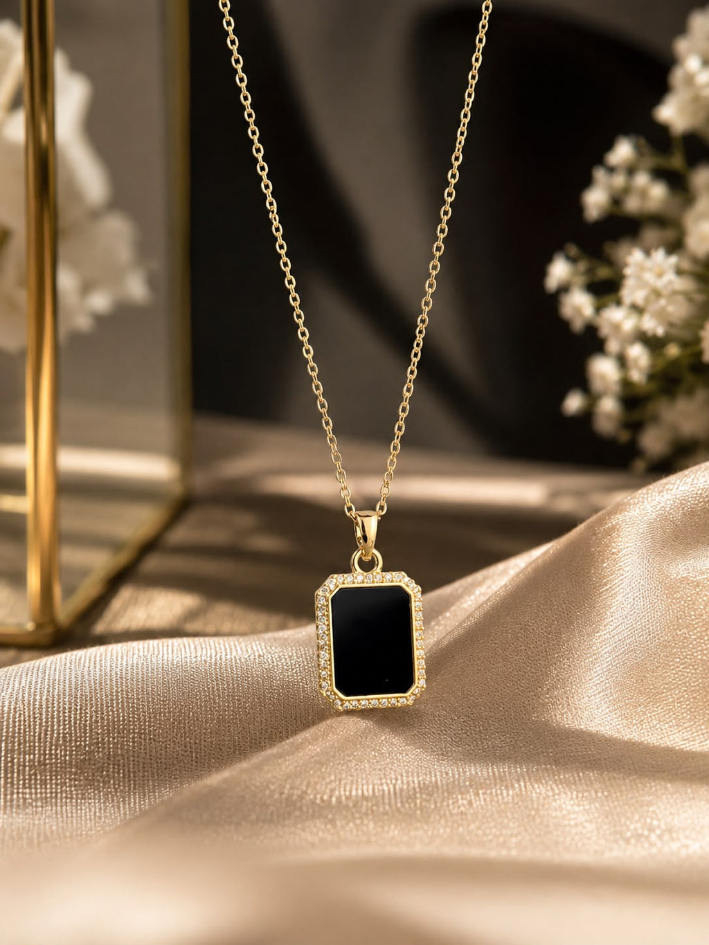 Noir Luxe Anti-Tarnish Black Pendant Necklace