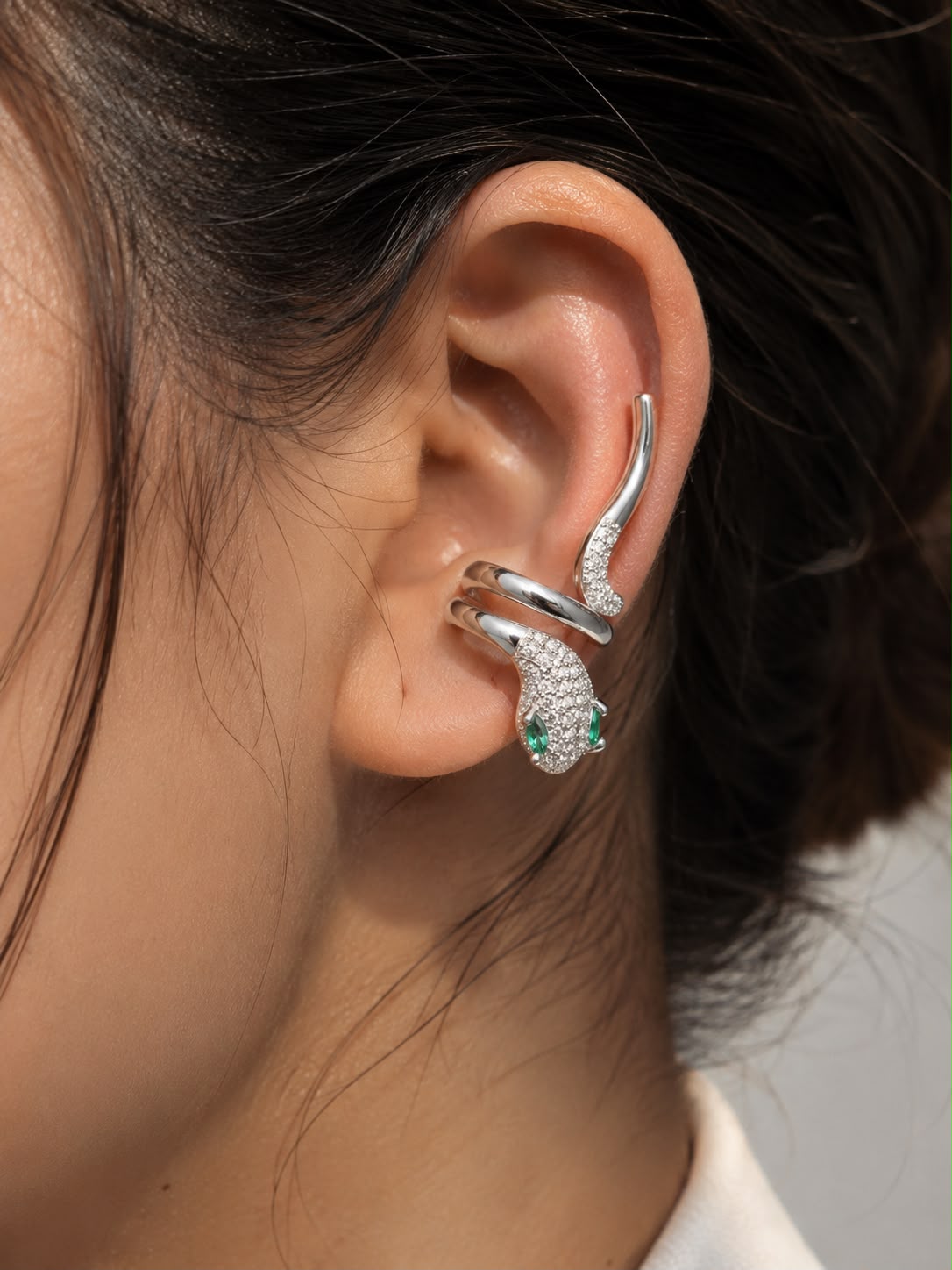 Silver-Tone Serpent Wrap Cuff Earring