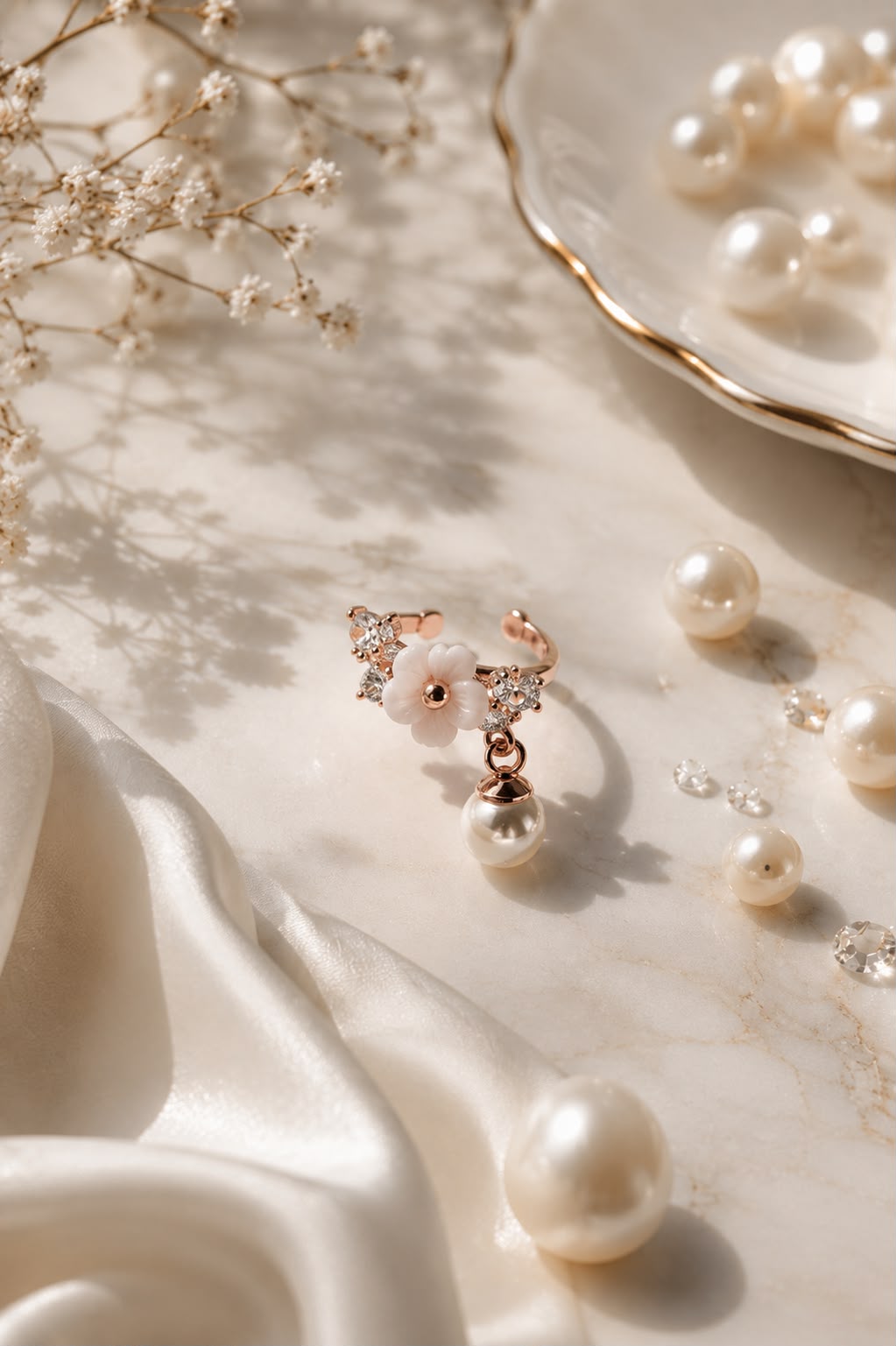 Rose Gold Floral Pearl Ear Cuff