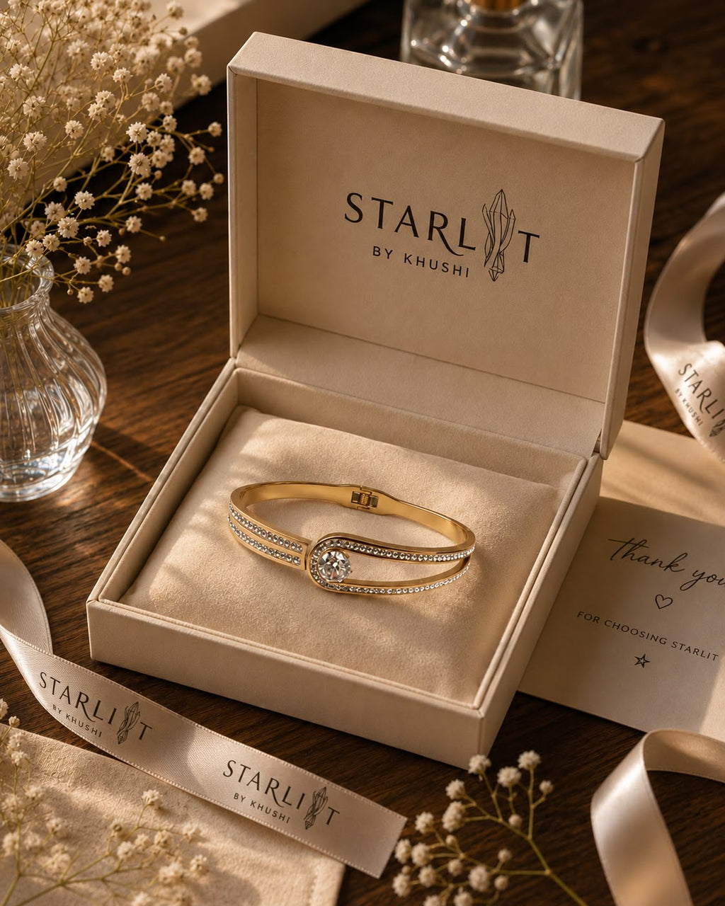 Luxe Halo Anti-Tarnish Gold Crystal Bracelet for Women