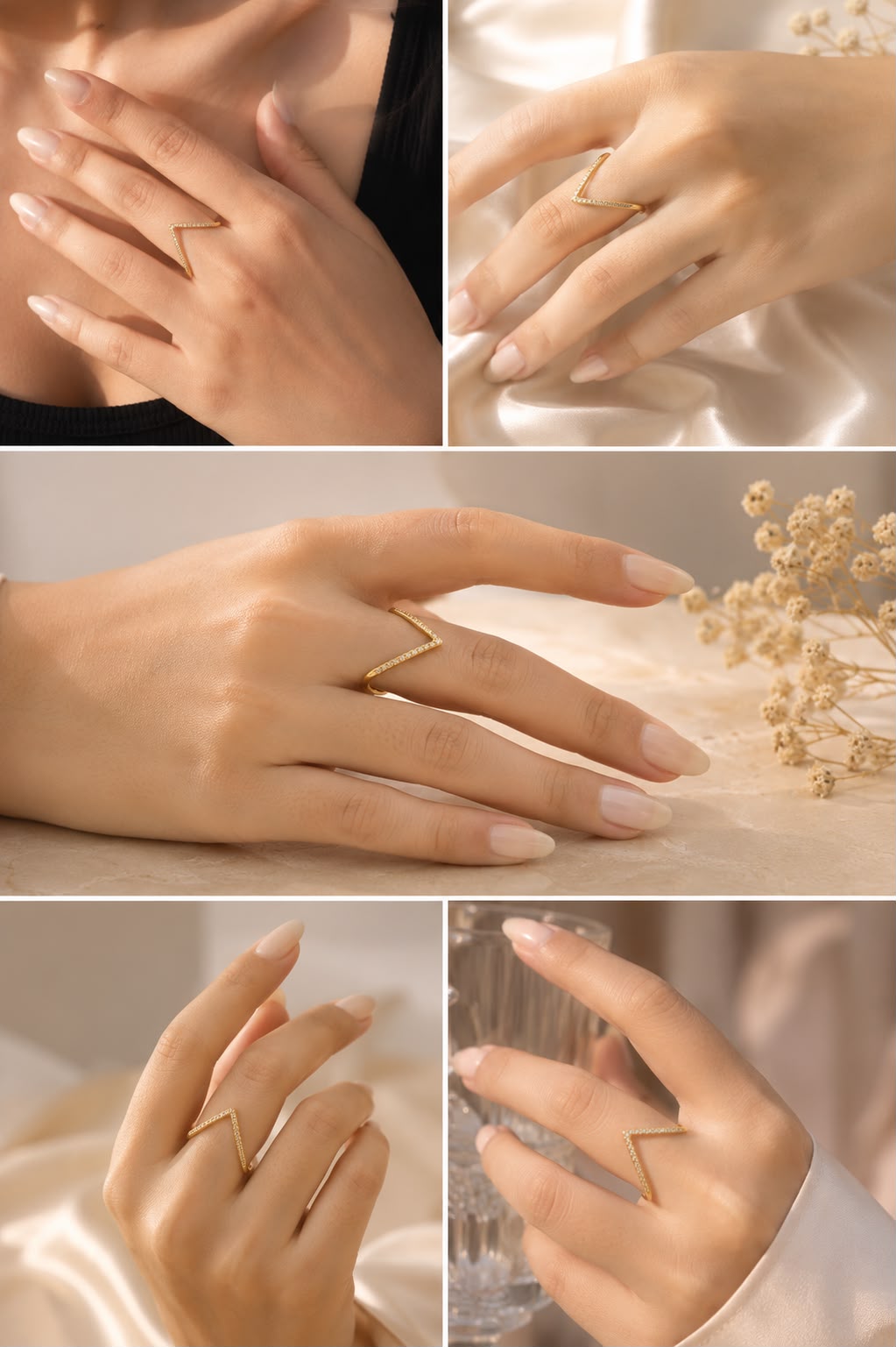 Celeste V Chevron Pavé Ring – Gold Finish