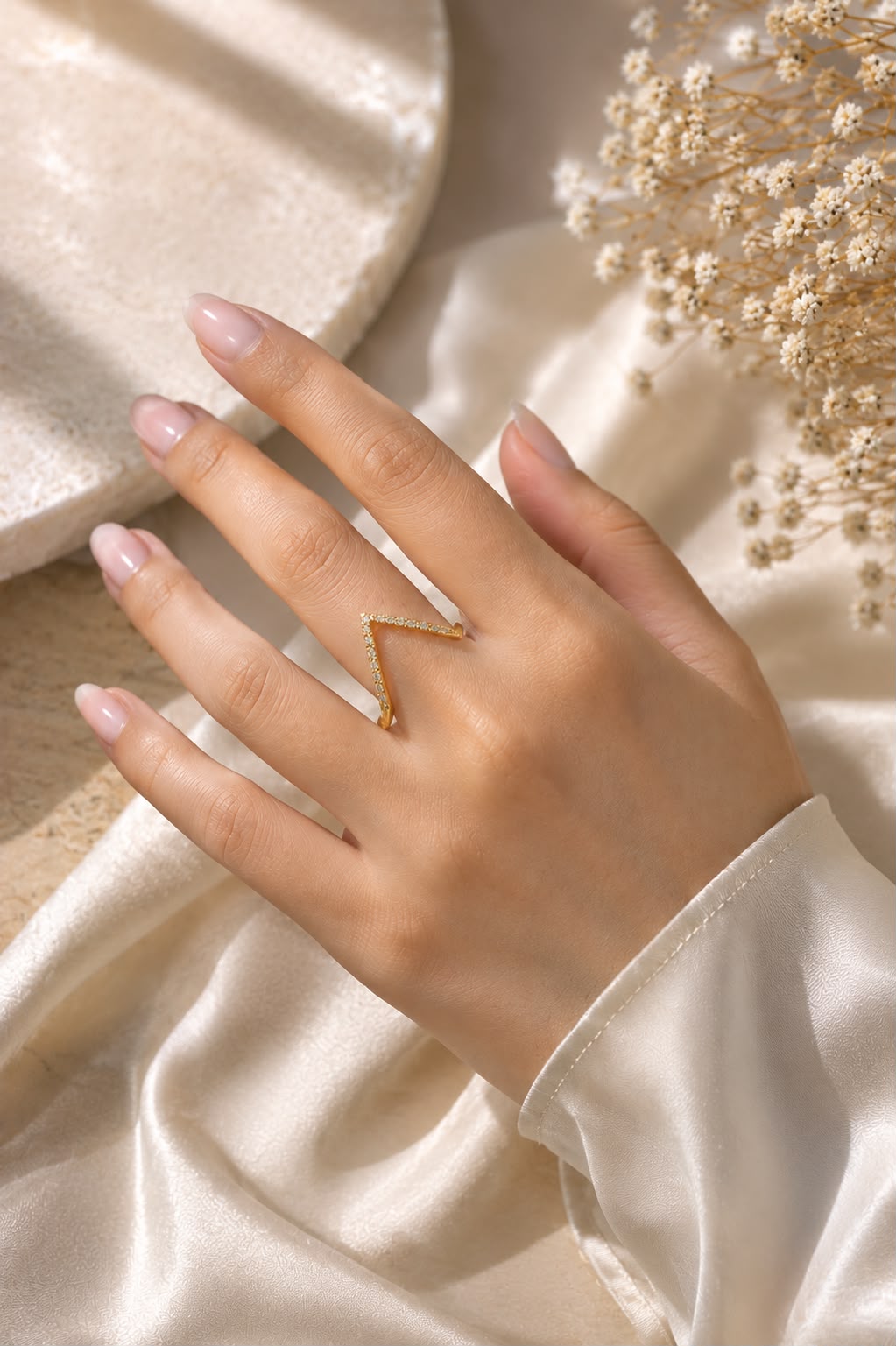 Celeste V Chevron Pavé Ring – Gold Finish