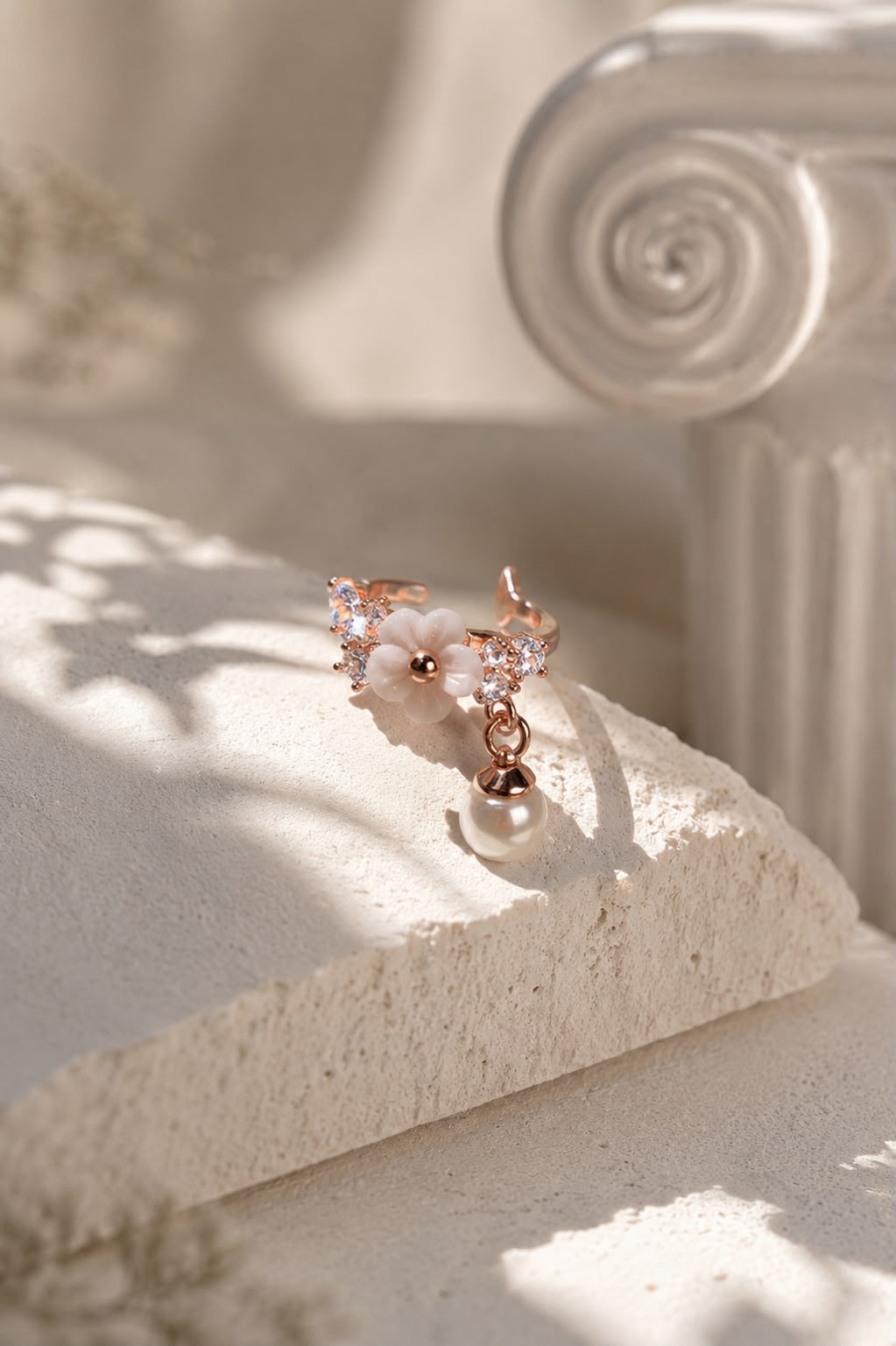 Rose Gold Floral Pearl Ear Cuff