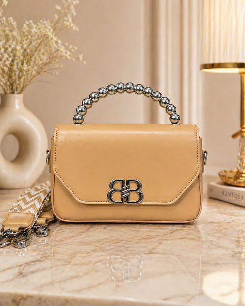 Balenciaga Women's Beige Beaded Handbag with Crossbody Sling Bag