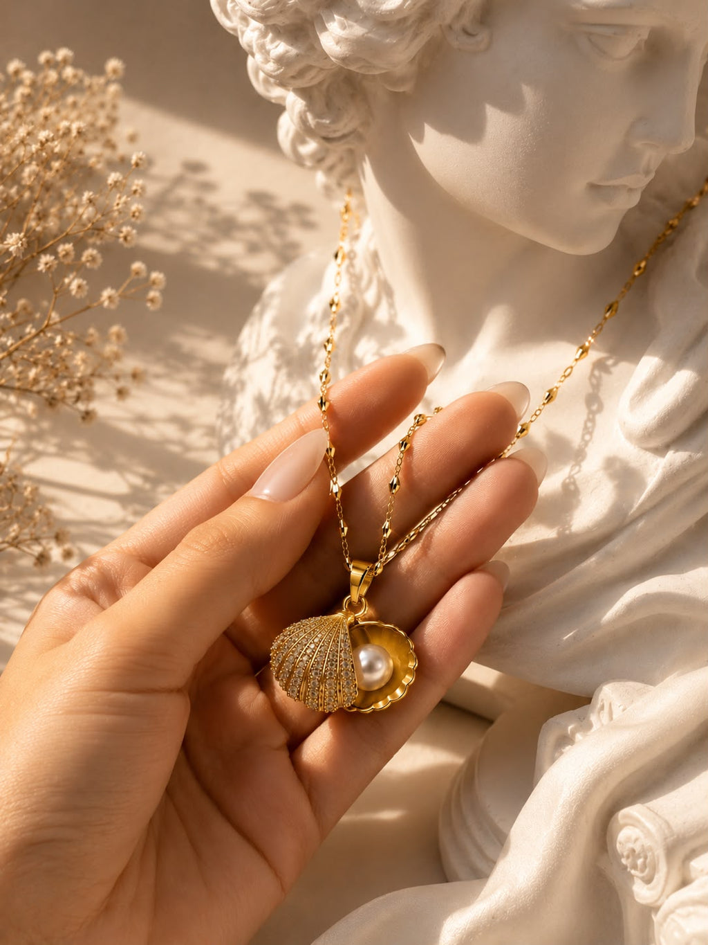 Pearl Shell Charm Necklace - Gold Plated