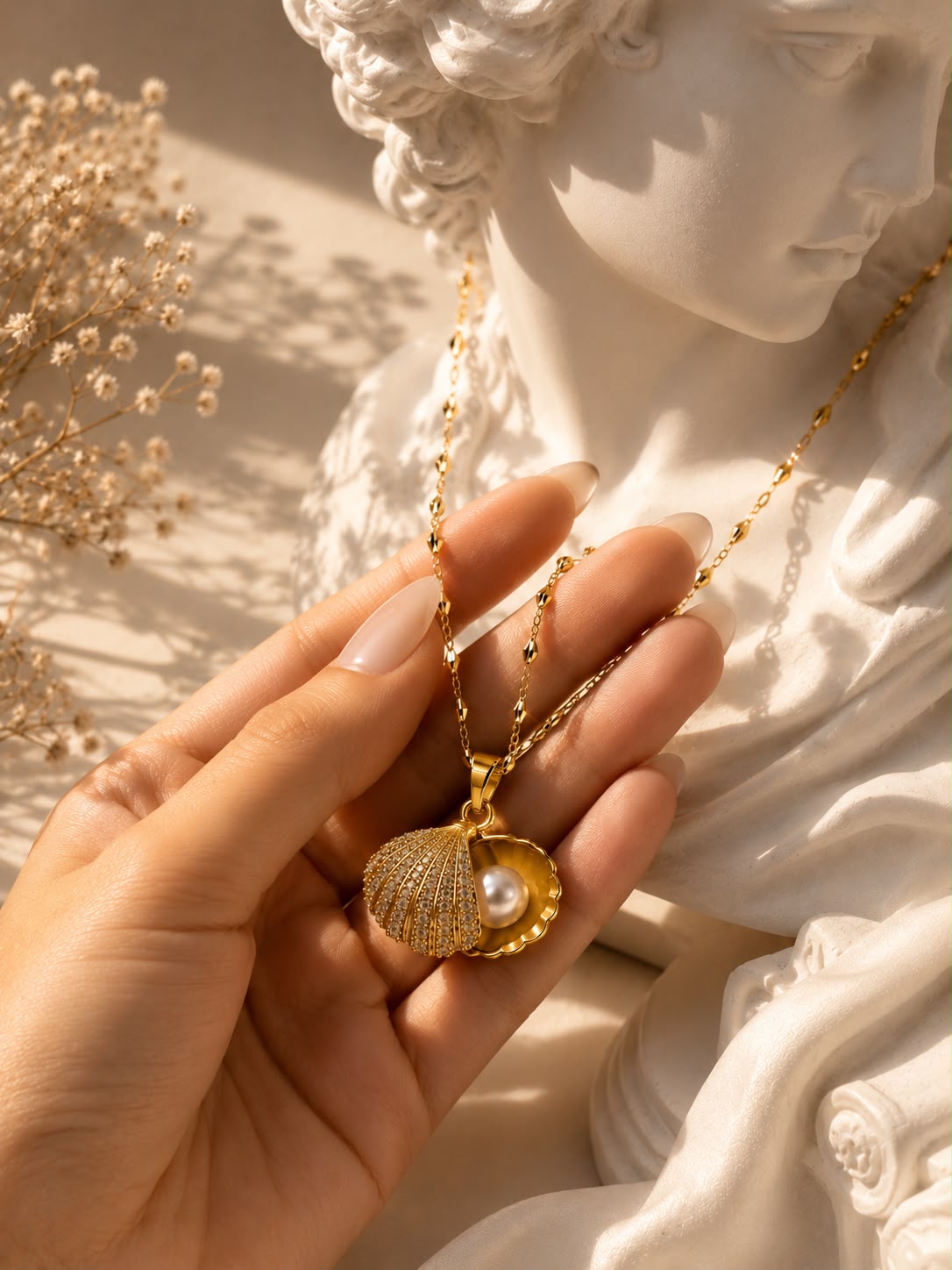 Pearl Shell Charm Necklace - Gold Plated